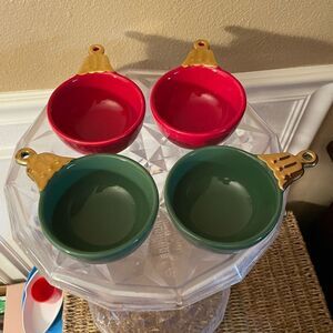 Department 56 Green and Red Christmas Ornament Stoneware Snack Bowls